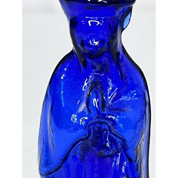 Cobalt Blue Mary Bottle Holy Water Blown Glass 5 3/4 inches - Picture 4 of 11